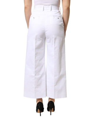 Dolce & Gabbana White Cotton High Waist WideLeg Cropped Pants