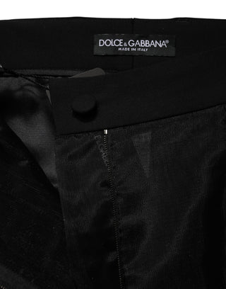 Dolce & Gabbana Black High Waist Tulle Wool Trouser Pants