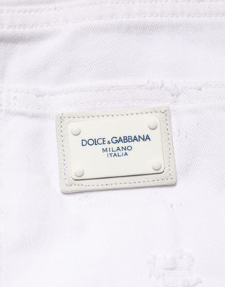 Dolce & Gabbana White Distressed Cotton BOYFRIEND Denim Jeans