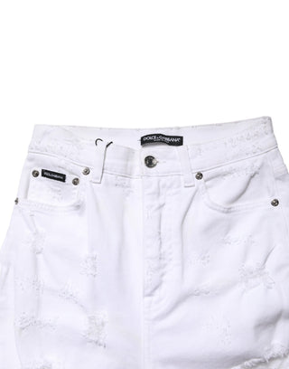 Dolce & Gabbana White Distressed High Waist Denim Jeans