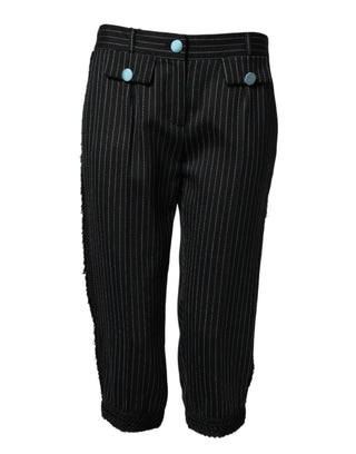 Dolce & Gabbana Black Wool Stripes Cropped Trouser Pants