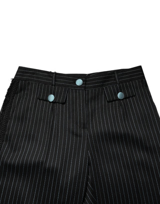 Dolce & Gabbana Black Wool Stripes Cropped Trouser Pants