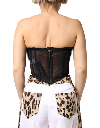 Dolce & Gabbana Black Gold Heart Bustier Corset Tinsel Top