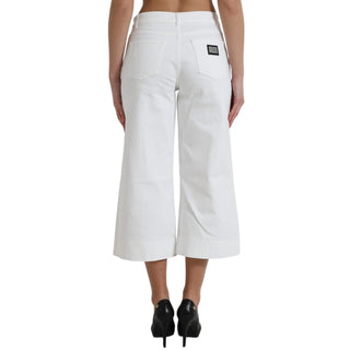 Dolce & Gabbana Wide Leg White Cotton Cropped Denim Jeans