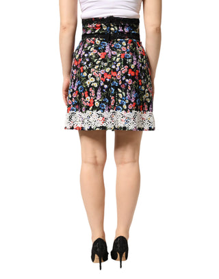 Dolce & Gabbana Black Floral Lace Cotton HighWaist Mini Skirt