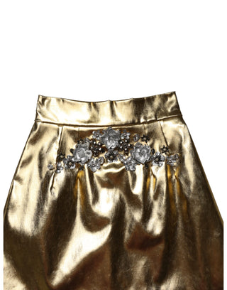 Dolce & Gabbana Gold Acetate Crystal High Waist Mini Skirt