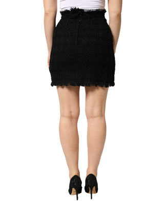 Dolce & Gabbana Black Nylon High Waist Open-Stitch Mini Skirt