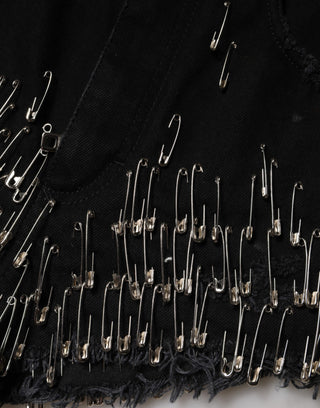 Dolce & Gabbana Black Pins Cotton Denim Hot Pants Shorts