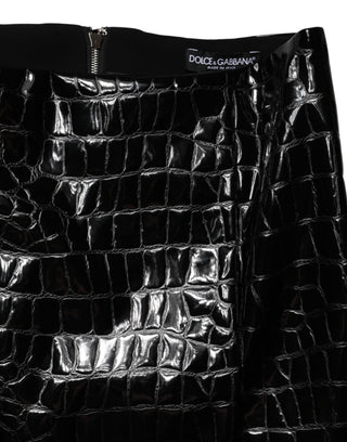 Dolce & Gabbana Black Croc Faux-Leather Mid Waist Midi Skirt