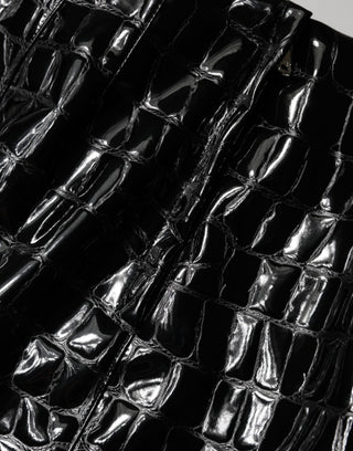 Dolce & Gabbana Black Croc Faux-Leather Mid Waist Midi Skirt