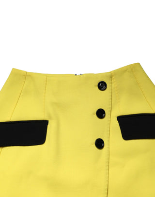 Dolce & Gabbana Yellow Wool Buttoned High Waist Mini Skirt