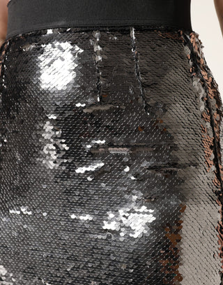 Dolce & Gabbana Metallic Gray Sequin High Waist Mermaid Skirt