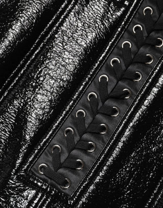 Dolce & Gabbana Black Nylon Eyelet Detail Coated Mini Skirt