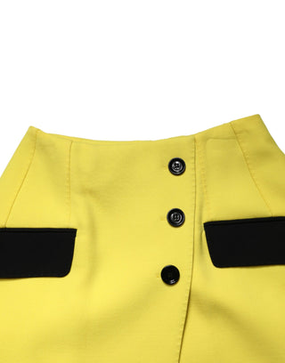 Dolce & Gabbana Yellow Wool Buttoned High Waist Mini Skirt