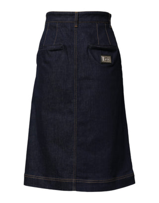 Dolce & Gabbana Dark Blue Cotton A-line Denim Midi Skirt