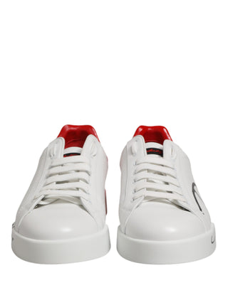 Dolce & Gabbana White Red Portofino Low Top Men Sneakers Shoes