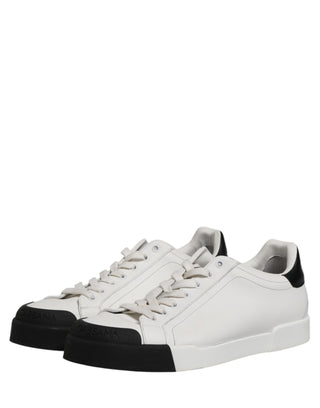 Dolce & Gabbana Black White Leather Low Top Sneakers Shoes
