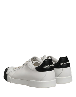 Dolce & Gabbana Black White Leather Low Top Sneakers Shoes