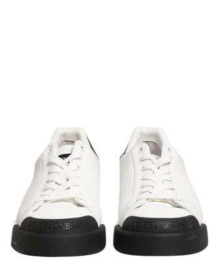 Dolce & Gabbana Black White Leather Low Top Sneakers Shoes