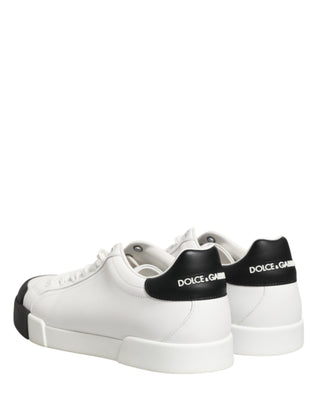 Dolce & Gabbana Black White Leather Low Top Sneakers Shoes