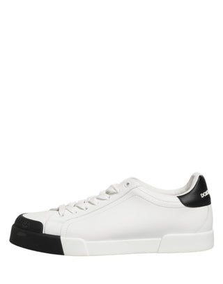 Dolce & Gabbana Black White Leather Low Top Sneakers Shoes