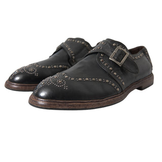 Dolce & Gabbana Black Leather Monk Strap Studded Dress Shoes