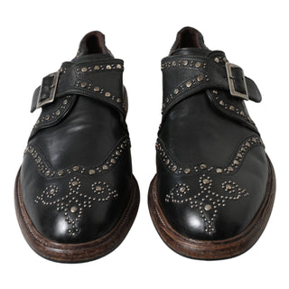 Dolce & Gabbana Black Leather Monk Strap Studded Dress Shoes