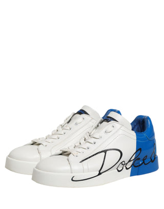 Dolce & Gabbana White Blue Portofino Low Top Sneakers Shoes