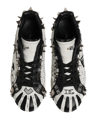 Dolce & Gabbana Black White Studded Low Top Sneakers Shoes