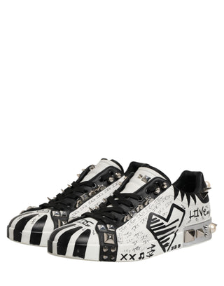 Dolce & Gabbana Black White Studded Low Top Sneakers Shoes