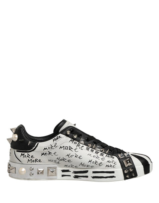 Dolce & Gabbana Black White Studded Low Top Sneakers Shoes