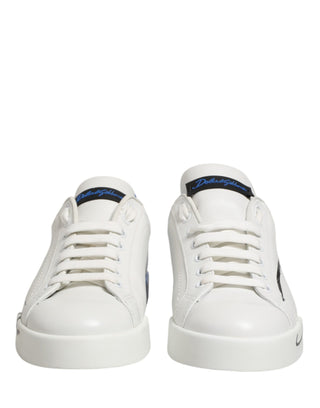 Dolce & Gabbana White Blue Portofino Low Top Sneakers Shoes