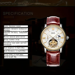 Nesun Men's Automatic Mechanical Watch Luminous Fashion Design Watch Valentine's Day Gift 