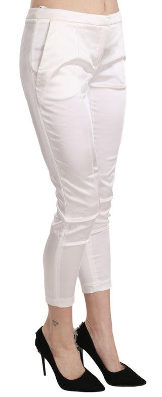 Elisabetta Franchi White Low Waist Cropped Skinny Trouser Pants