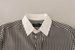Polo Ralph Lauren Black White Striped Long Sleeves Collared Top