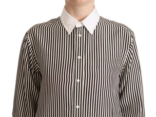 Polo Ralph Lauren Black White Striped Long Sleeves Collared Top