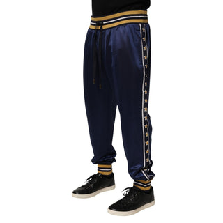 Dolce & Gabbana Blue Nylon Jogger Mid Waist Trouser Pants