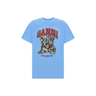 Ganni Light Blue Cotton T-Shirt