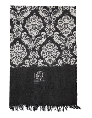 Dolce & Gabbana Black White Damask Patterned Lace Men Scarf
