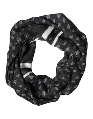 Dolce & Gabbana Black Crown Cashmere Neck Wrap Shawl Scarf