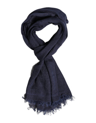 Dolce & Gabbana Blue Linen Neck Wrap Men Shawl Fringe Scarf
