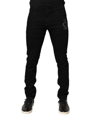 Dolce & Gabbana Black Sacred Heart Men Cotton Denim Jeans