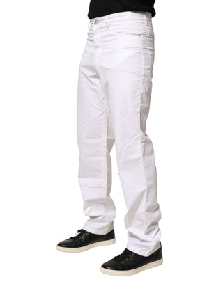 Fred Perry White Cotton Mid Waist Straight Men Denim Jeans