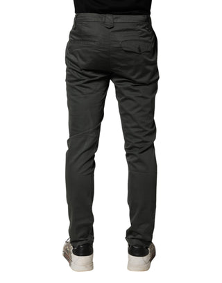 Dondup Dark Gray Cotton Mid Waist Skinny Men Chino Trouser Pants