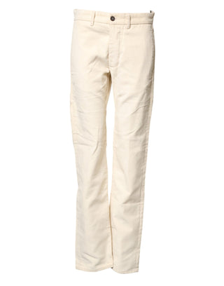Fortela Off White Cotton Straight Men Corduroy Chino Trouser Pants