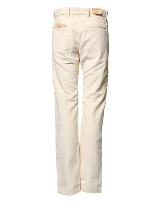 Fortela Off White Cotton Straight Men Corduroy Chino Trouser Pants