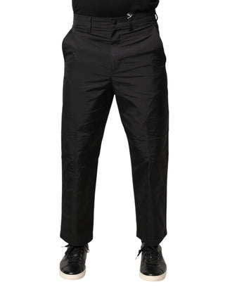 Valentino Black Mid Waist Men Tapered Dress Trouser Pants
