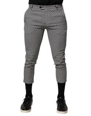 Daniele Alessandrini Black White Checkered Men Cropped Pants