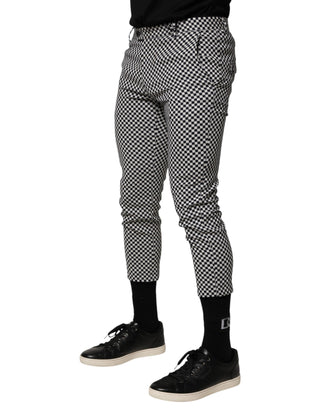 Daniele Alessandrini Black White Checkered Men Cropped Pants