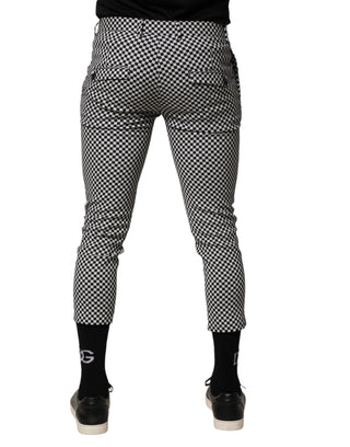 Daniele Alessandrini Black White Checkered Men Cropped Pants